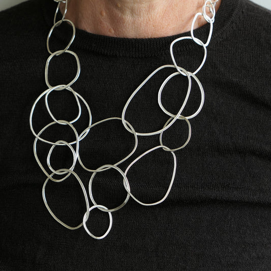 Large loose-link silver necklace