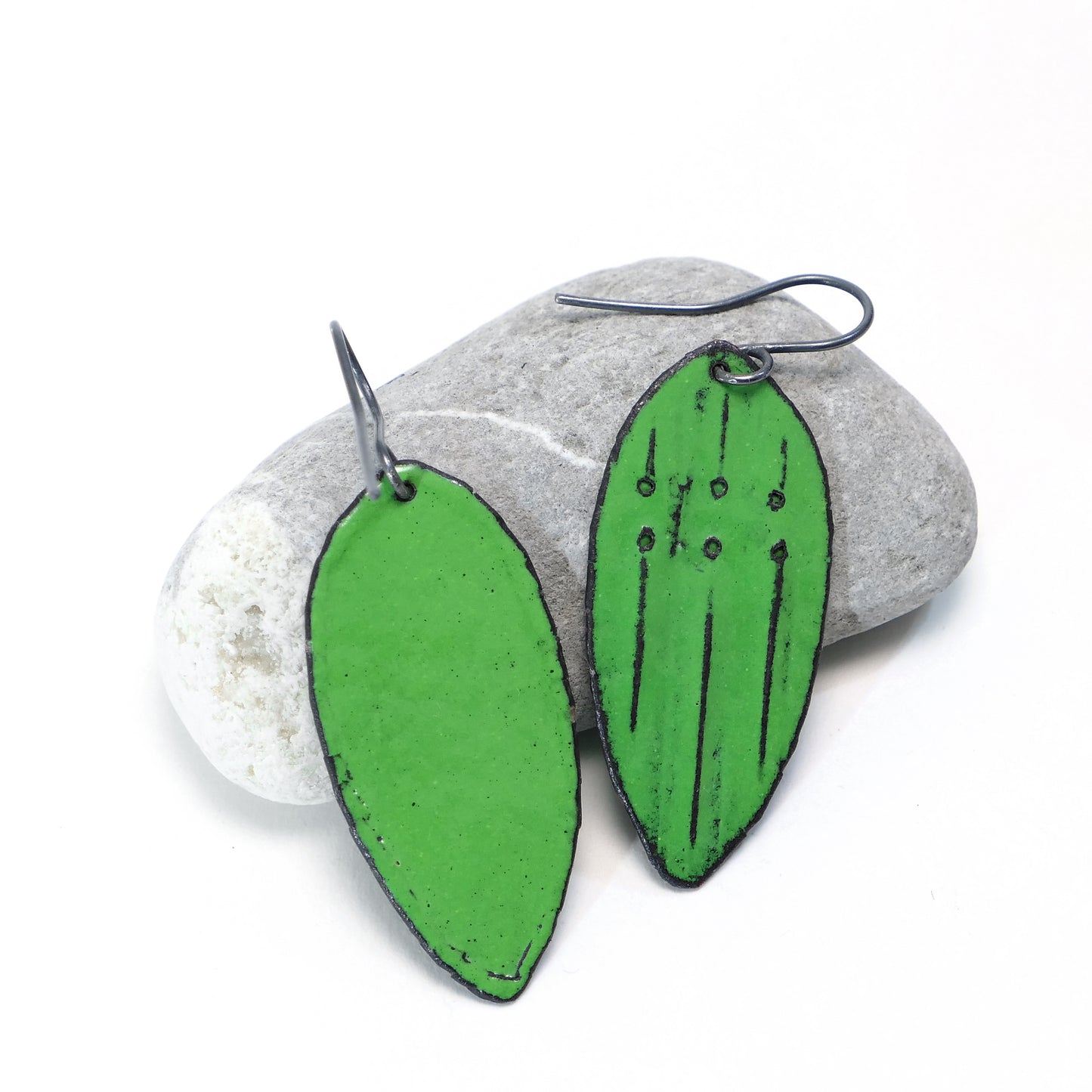 Green enamel earrings