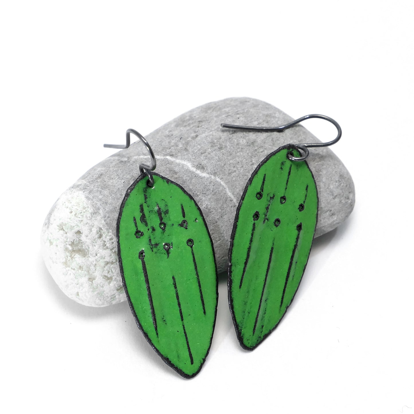 Green enamel earrings