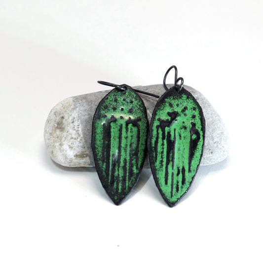 Green enamel earrings