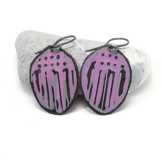 Pink earrings, dots and lines