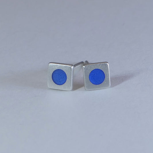 Tiny sterling silver square stud earrings, lavender