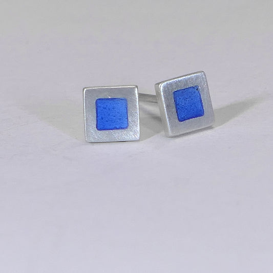 Tiny sterling silver square stud earrings, lavender