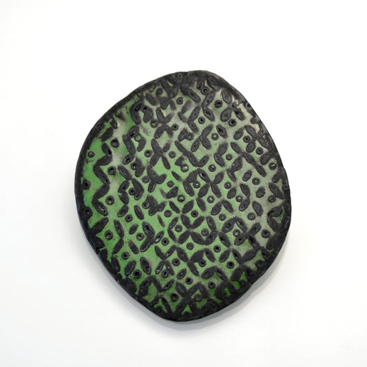 ‘Rodmarton Manor’ Brooch, green vitreous enamel on copper